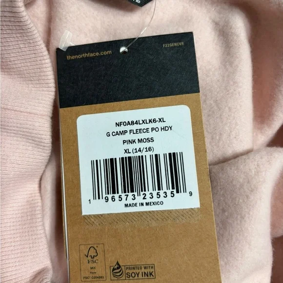 The North Face Girl’s Blush Pink Cropped Hoodie with Magenta Logo - Picture 4 of 6